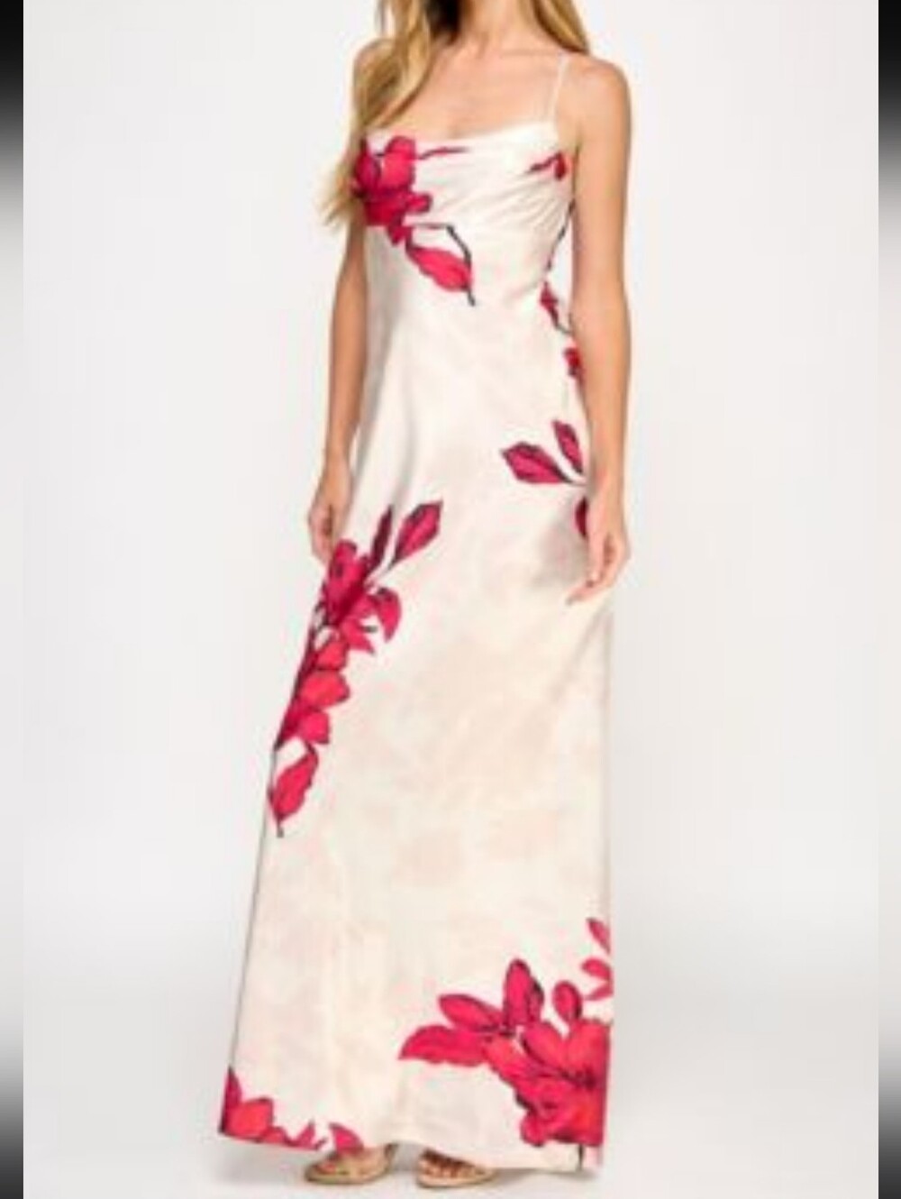 Zara Cream Maxi Dress with Pink Floral Accents. Gorgeous!